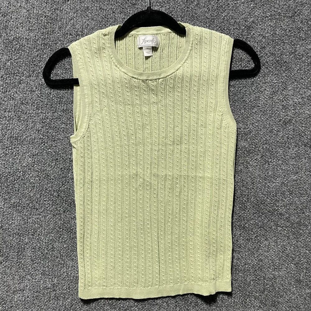 Foxcroft Sweater Womens Medium Light Green Sleeveless Knit Cable Pullover Top
